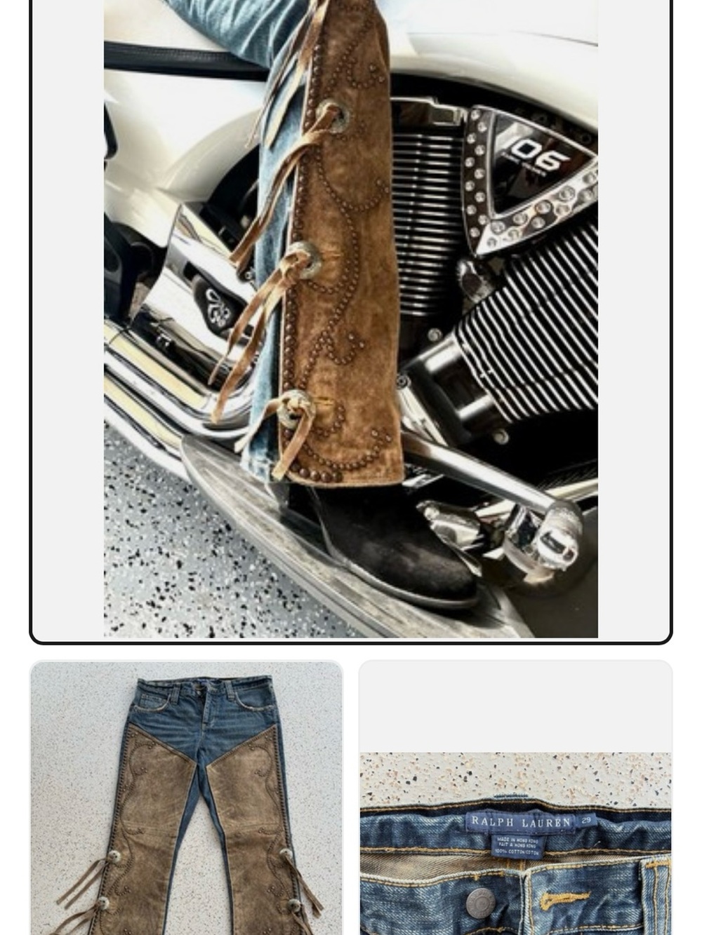 Ralph Lauren Two-Tone Blue Denim Jeans with Tan Suede-Look Panels - Picture 5 of 6